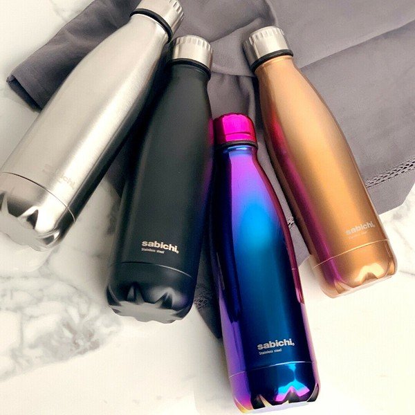 Czarna matowa butelka ze stali nierdzewnej Sabichi, 450 ml-image-1