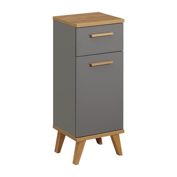 Szara niska szafka łazienkowa w dekorze dębu 35,5x89,5 cm Quickset 924 – Pelipal