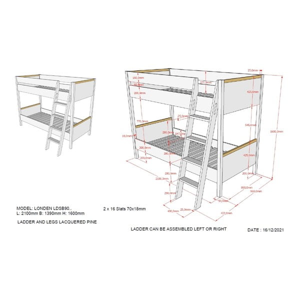 Białe piętrowe łóżko dziecięce Vipack London, 90x200 cm-image-2