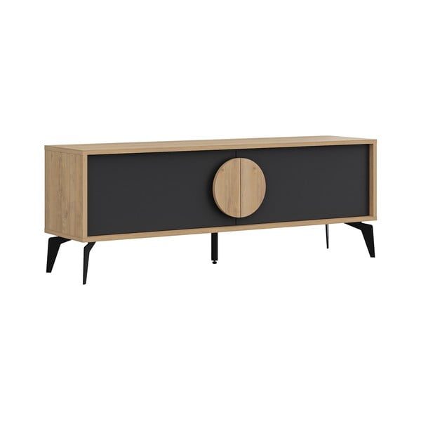 Czarna szafka pod TV w dekorze dębu 140x51 cm Vae – Marckeric-image-2