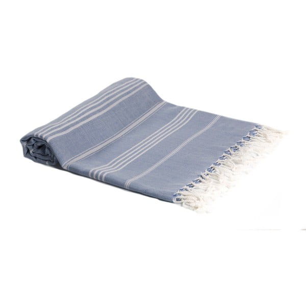 Niebieski ręcznik kąpielowy tkany ręcznie Ivy's Ceren, 95x180 cm