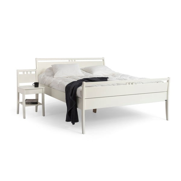 Białe łóżko wykonane ręcznie z litego drewna brzozowego Kiteen Joki, 160x200 cm