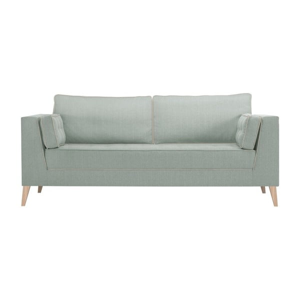 Jasnozielona sofa trzyosobowa wykończona beżowym szwem francuskim Stella Cadente Atalaia