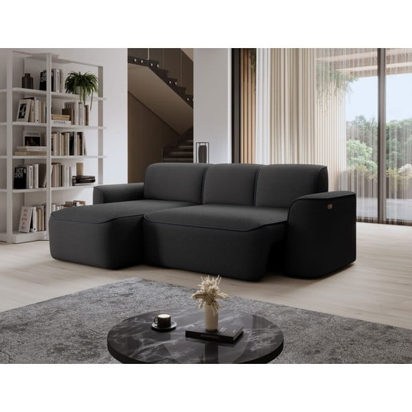Antracytowy narożnik z materiału bouclé (lewostronny/z szezlongiem) Ume – ELTAP-image-4