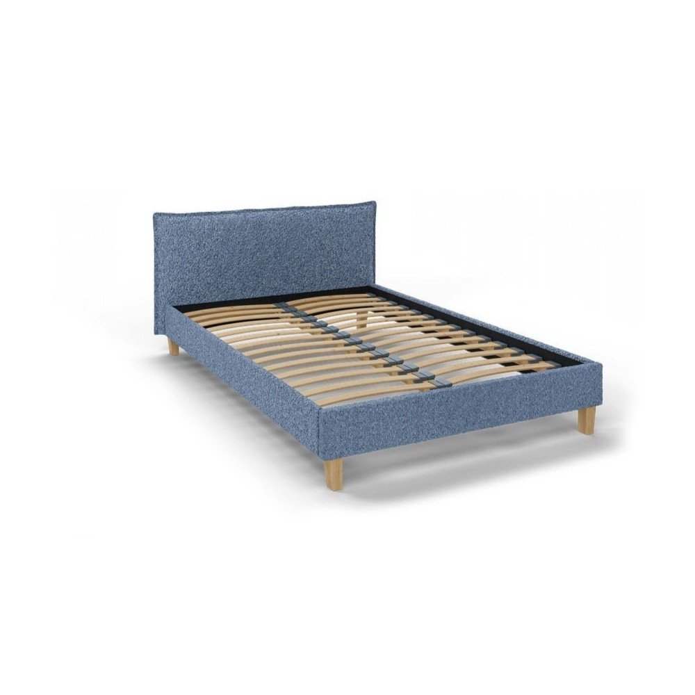 Niebieskie tapicerowane łóżko dwuosobowe ze stelażem 140x200 cm Tina – Ropez