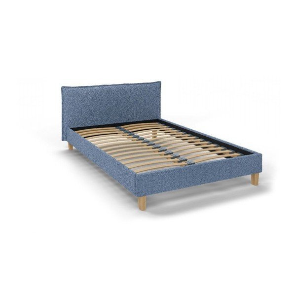 Niebieskie tapicerowane łóżko dwuosobowe ze stelażem 140x200 cm Tina – Ropez