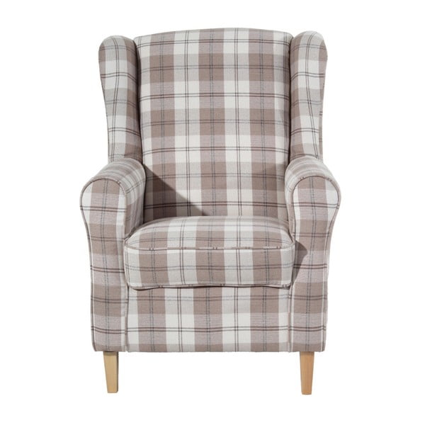 Beżowy fotel uszak w kratę Max Winzer Lorris Vintage-image-3