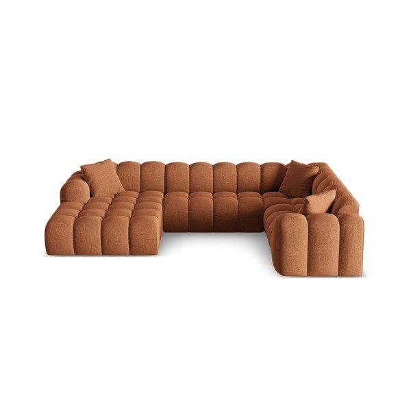 Narożnik z tkaniny szenilowej (prawostronny/w kształcie litery U) w kolorze terakoty Treno – Cosmopolitan Design