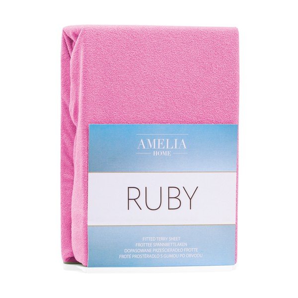 Ciemnoróżowe prześcieradło elastyczne z dużym dodatkiem bawełny AmeliaHome Ruby, 200x100-120 cm-image-1