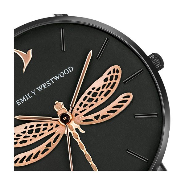 Damski zegarek z czarnym paskiem ze skóry naturalnej Emily Westwood Fly-image-3