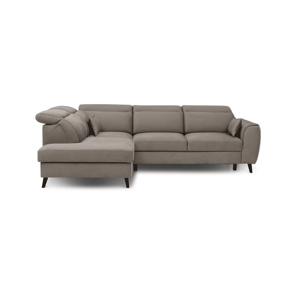 Beżowy aksamitny rozkładany/ze schowkiem narożnik (lewostronny/w kształcie litery L) Noble – ELTAP