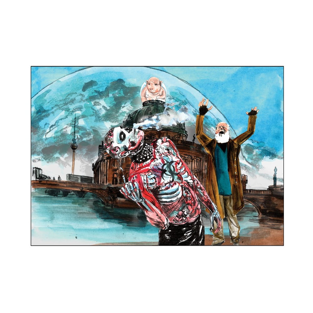 Plakat autorski Toy Box "Bóg stoi na moście, śmieje się i widzi jeszcze więcej cieni", 60x43 cm
