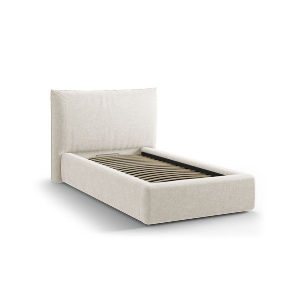 Kremowe tapicerowane łóżko jednoosobowe ze schowkiem i stelażem 90x200 cm Kaelle – Micadoni -image-2