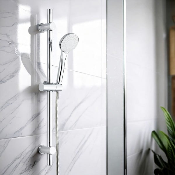 Zestaw prysznicowy ze stali nierdzewnej w kolorze srebra ze słuchawką prysznicową/z drążkiem z suwakiem 70 cm Uno – Allstar-image-1