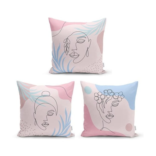 Zestaw 3 dekoracyjnych poszewek na poduszki Minimalist Cushion Covers Minimalist Face, 45x45 cm
