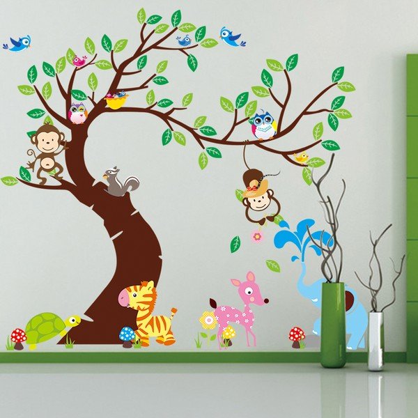 Zestaw dziecięcych naklejek ściennych Ambiance Tree, Monkeys and Elephant-image-1