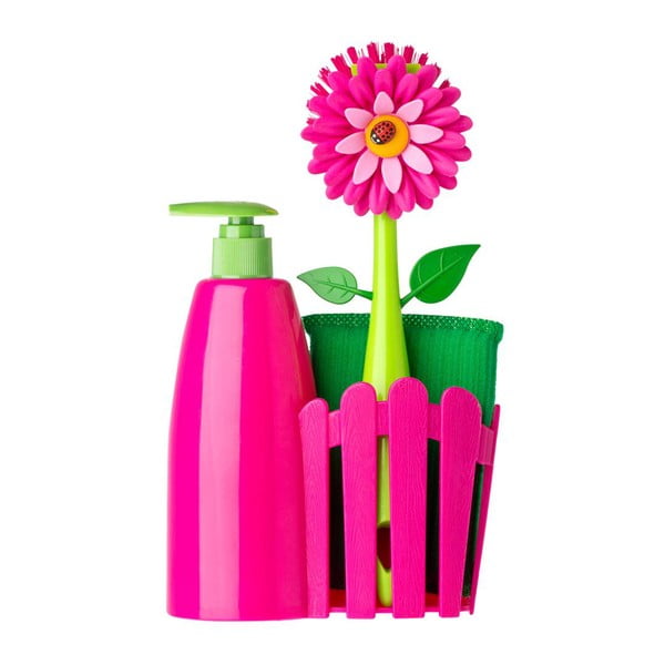 Różowy zestaw do mycia naczyń z dozownikiem Vigar Flower Power