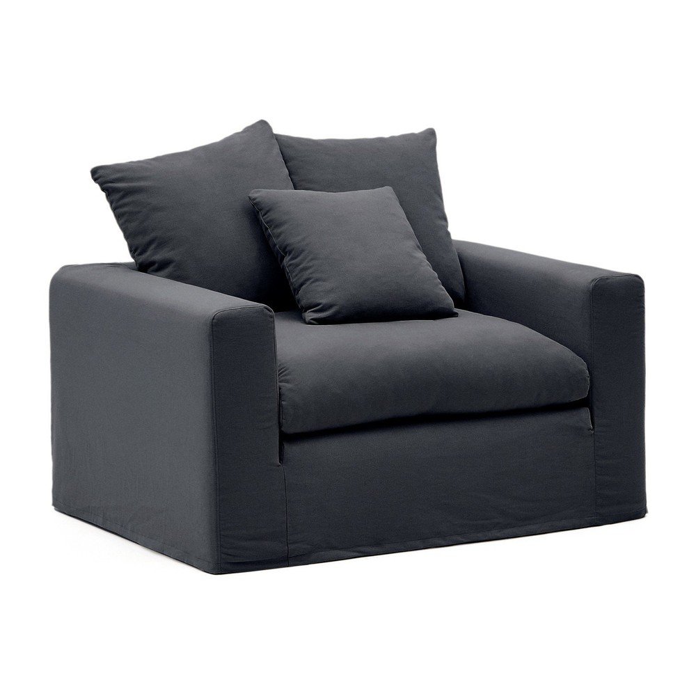 Antracytowy lniany fotel Nora – Kave Home