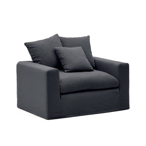 Antracytowy lniany fotel Nora – Kave Home