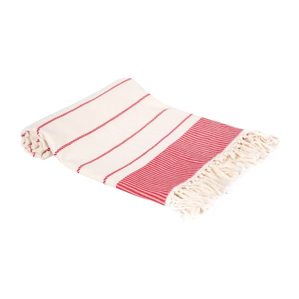 Czerwony ręcznik kąpielowy tkany ręcznie Ivy's Pinar, 100x180 cm