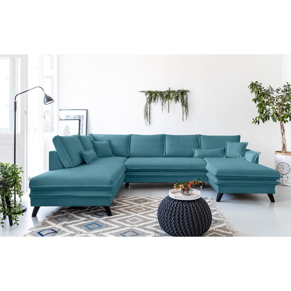 Turkusowa rozkładana sofa w kształcie litery "U" Miuform Charming Charlie, lewostronna-image-1