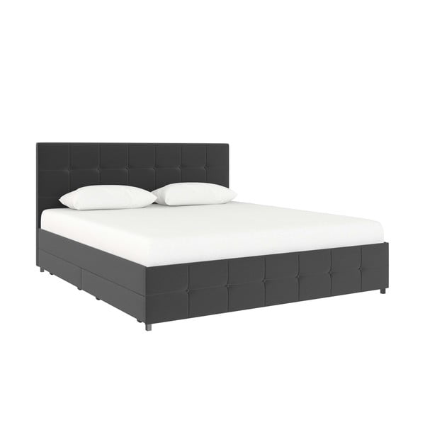 Ciemnoszare tapicerowane łóżko dwuosobowe ze schowkiem 180x200 cm Rose – Støraa
