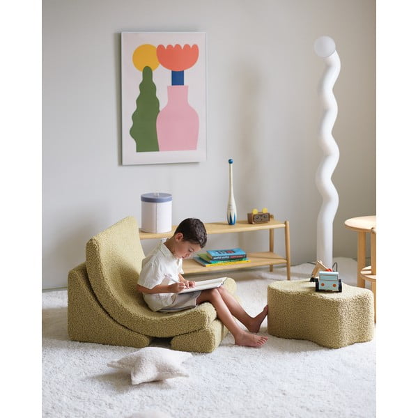Zielony fotel dziecięcy z materiału bouclé Moon – Wigiwama-image-3