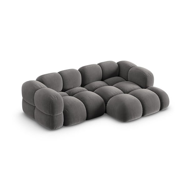 Szary aksamitny narożnik (prawostronny/z szezlongiem) Loretto – Cosmopolitan Design-image-3