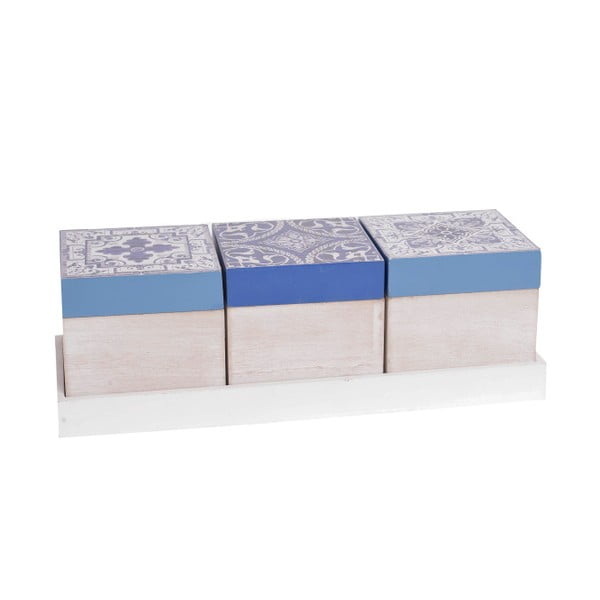 Zestaw 3 drewnianych pudełek InArt Aquamarine, niebieski