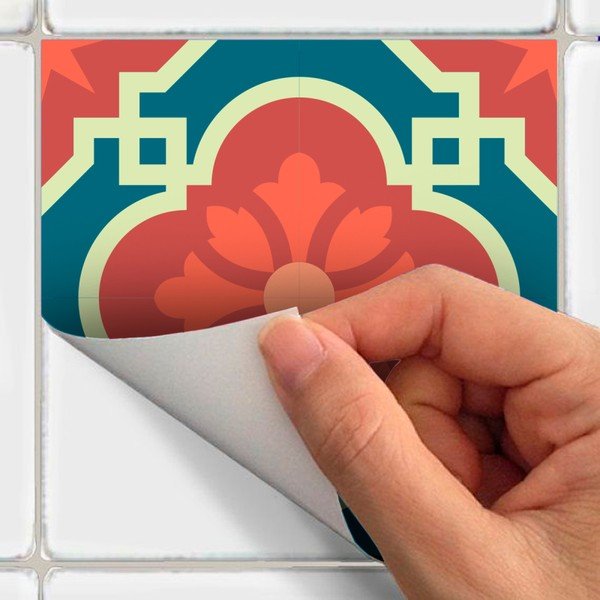 Zestaw 16 naklejek ściennych Ambiance Wall Stickers Tiles Azulejos Colorful Vintage Style, 10x10 cm-image-3