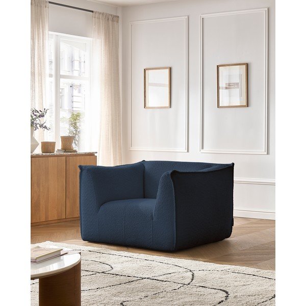Ciemnoniebieski fotel z materiału bouclé Giorgia – Bobochic Paris-image-1