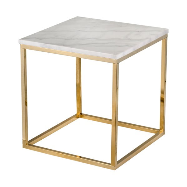 Biały marmurowy stolik z konstrukcją w kolorze złota RGE Accent, 50x50 cm