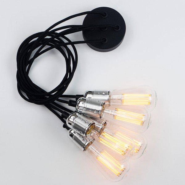 Lampa wisząca z 5 czarnymi kablami i oprawą żarówki w kolorze srebra Sotto Luce Uno-image-3