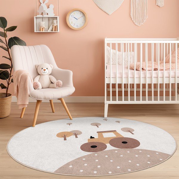 Beżowy dywan dziecięcy odpowiedni do prania ø100 cm Tractor World – Mila Home-image-3