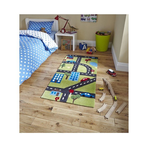 Zielony dziecięcy dywan Think Rugs Road Hong Kong, 70x140 cm-image-1