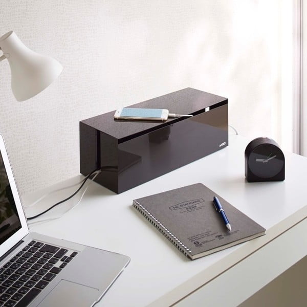 Czarno-brązowy pojemnik na ładowarki YAMAZAKI Web Cable Box-image-2