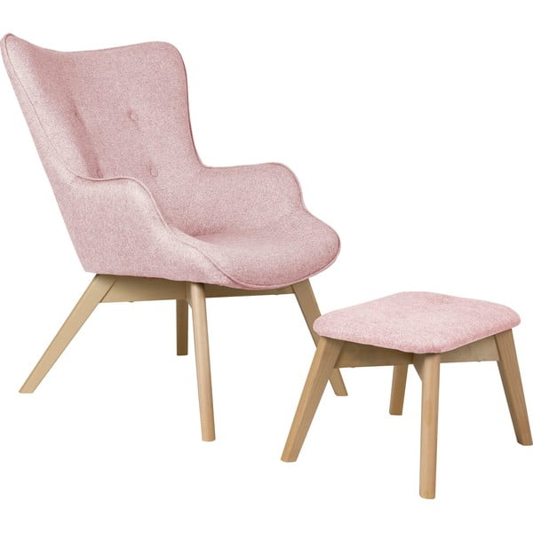 Jasnoróżowy fotel z podnóżkiem Niko – Ropez