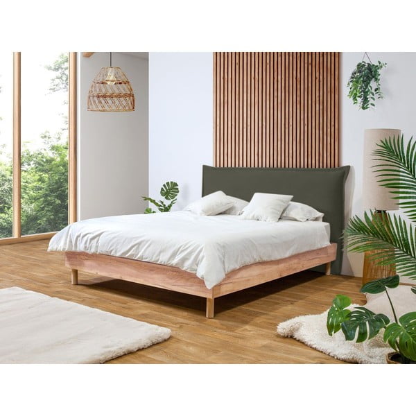 Ciemnozielono-naturalne łóżko dwuosobowe ze stelażem 180x200 cm Charlie – Bobochic Paris-image-1