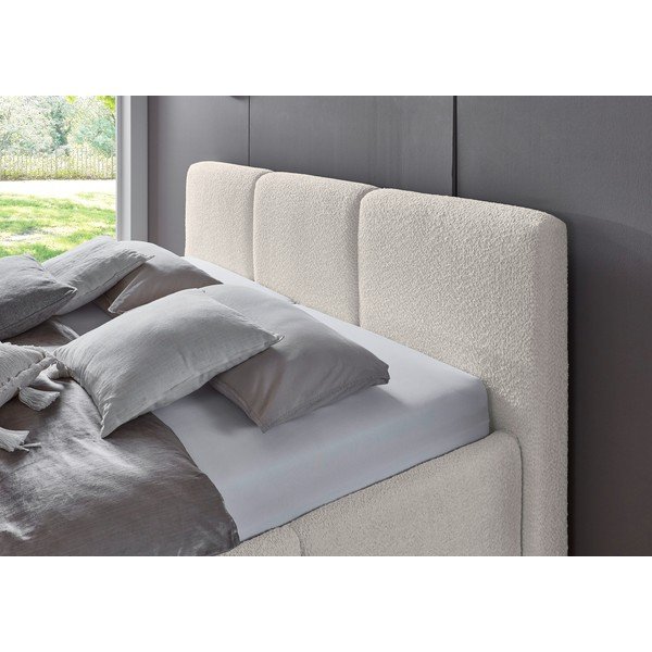 Tapicerowane łóżko dwuosobowe bez stelaża 180x200 cm w kolorze kości słoniowej Merida – Meise Möbel-image-3