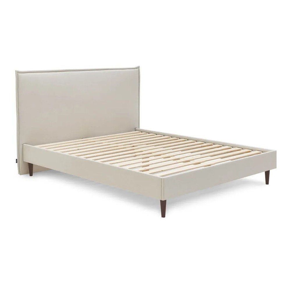 Beżowe tapicerowane łóżko dwuosobowe ze stelażem 160x200 cm Sary – Bobochic Paris