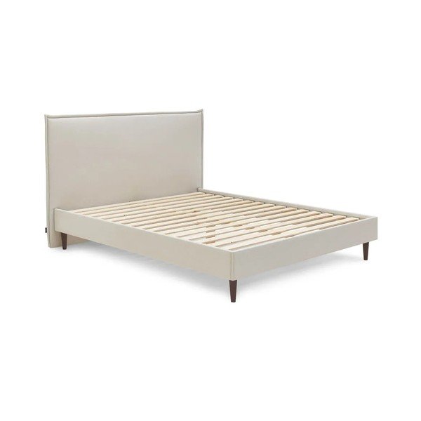 Beżowe tapicerowane łóżko dwuosobowe ze stelażem 180x200 cm Sary – Bobochic Paris