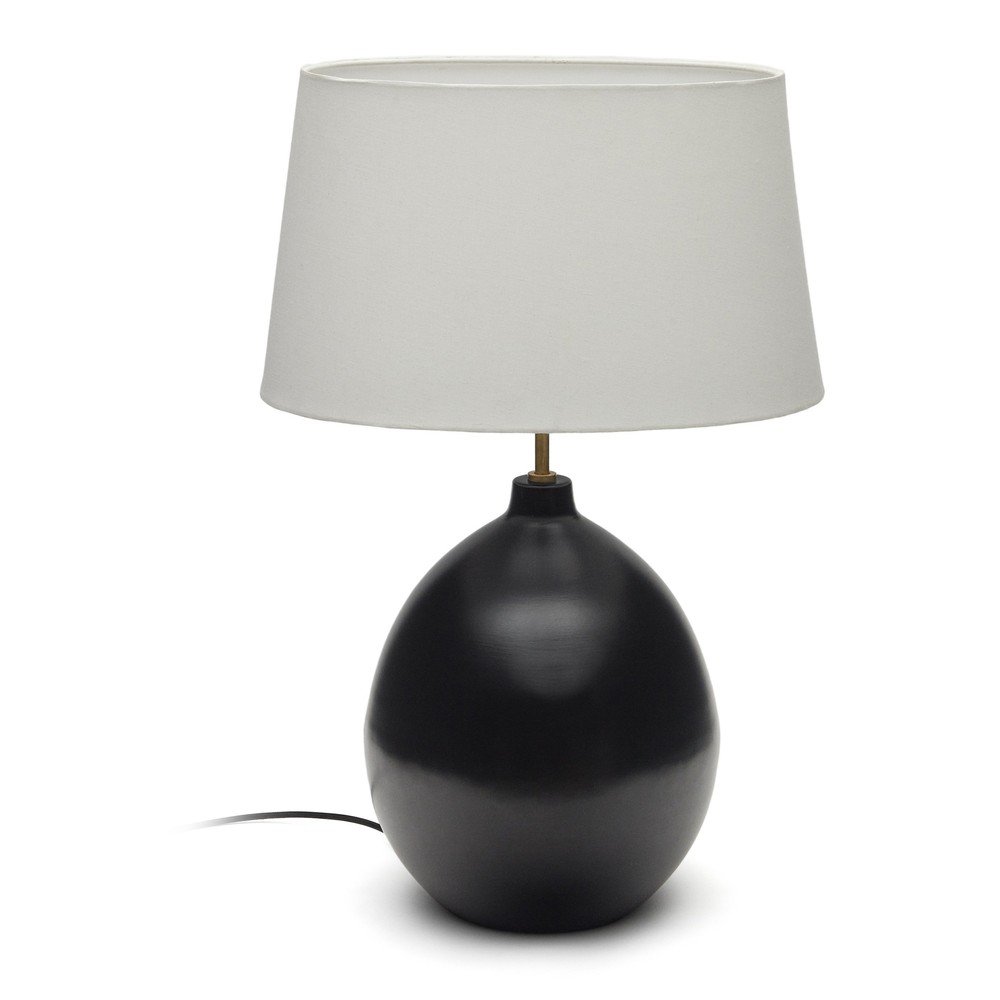 Czarno-biała lampa stołowa z tekstylnym kloszem (wysokość 72 cm) Foixa – Kave Home