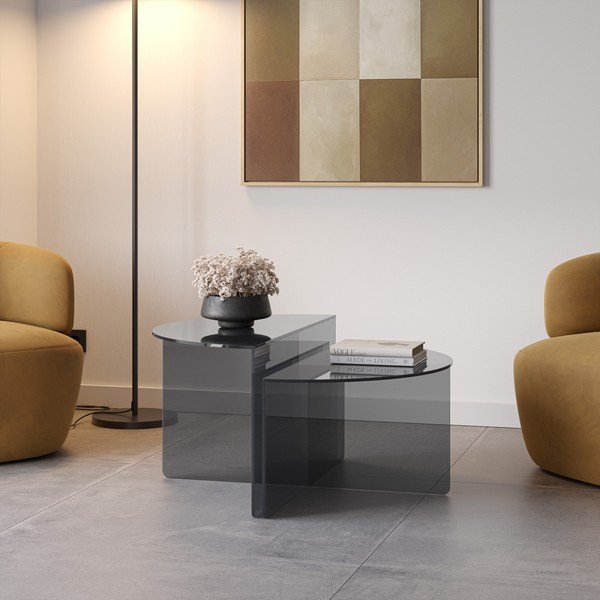 Szare szklane okrągłe stoliki zestaw 2 szt. ø 80 cm Velta – MOME-image-1