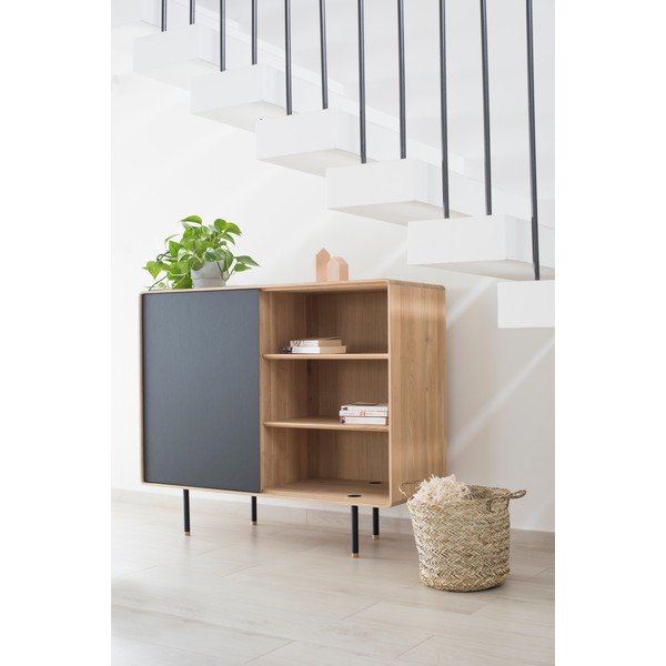 Czarno-naturalna niska komoda z litego drewna dębowego 118x100 cm Fina – Gazzda-image-1