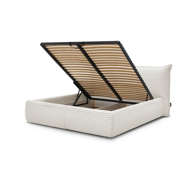 Beżowe tapicerowane łóżko dwuosobowe ze schowkiem ze stelażem 180x200 cm Jade – Bobochic Paris-image-3