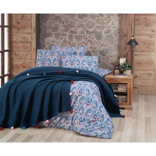 Ciemnoniebieska bawełniana narzuta na łóżko dwuosobowe 200x240 cm – Mila Home