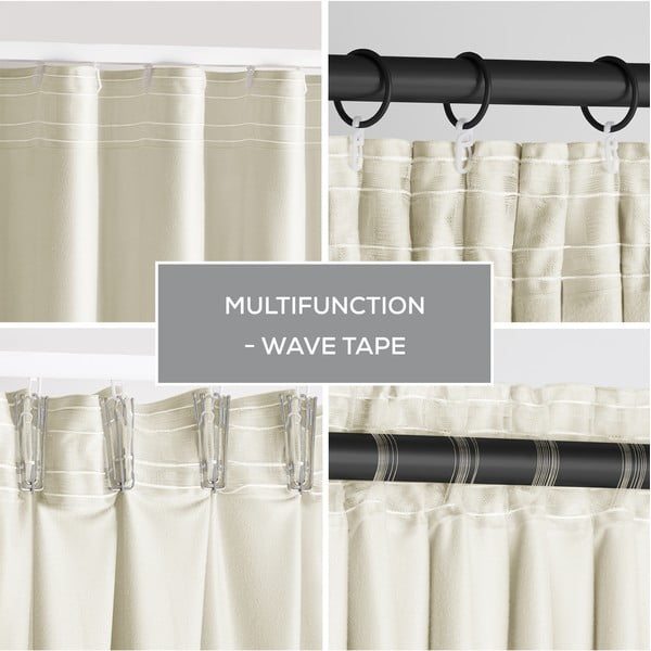 Kremowa aksamitna zasłona częściowo zaciemniająca (dimout) 140x270 cm Pleat – Restilo-image-2