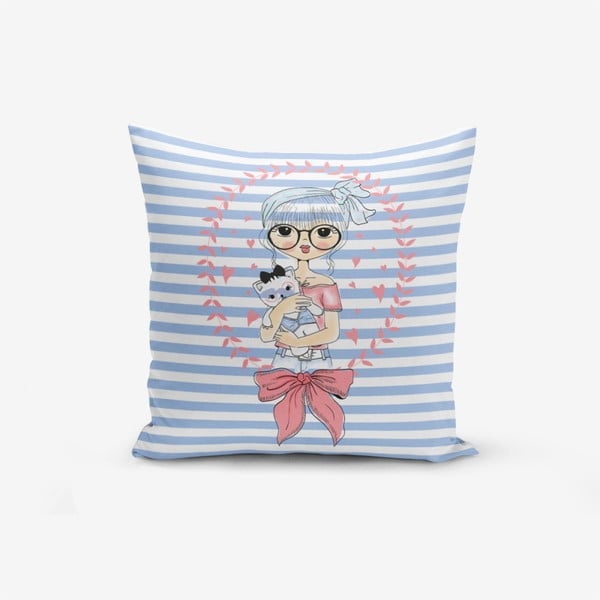 Poszewka na poduszkę z domieszką bawełny Minimalist Cushion Covers Blue Striped Fashion Girl, 45x45 cm