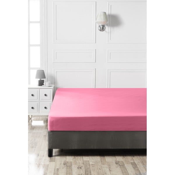 Różowe bawełniane prześcieradło z gumką 140x200 cm – Mijolnir-image-1