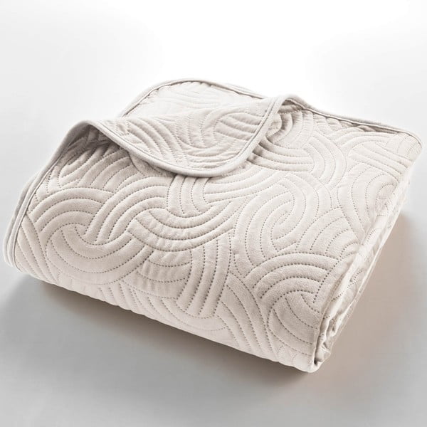 Kremowy aksamitny zestaw narzuty na łóżko i poszewki na poduszkę 240x260 cm Solange – douceur d'intérieur